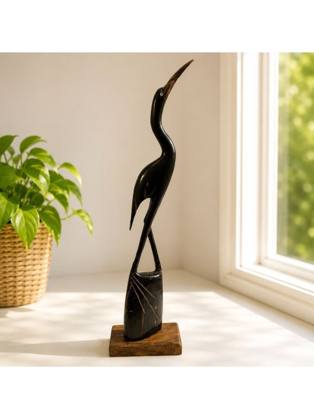 Mid Century Coastal‎ Crane Statue Resin Heron Bird Shelf Decor 14" Tall